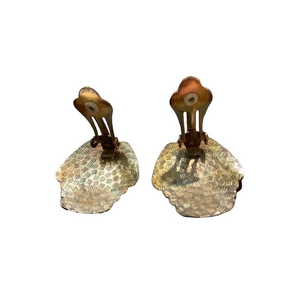 Vintage Floral Cloisonne Earrings Clip On Enamel Blue Pink Flower Butterfly - Picture 6 of 8